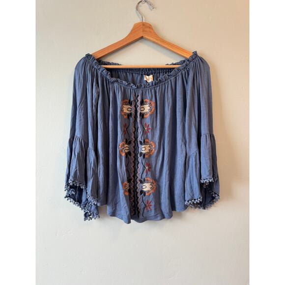 Altar’d State Embroidered Off Shoulder Bell Sleeve Top - Picture 1 of 6
